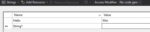 Adding a row in the resources file