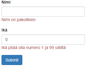 Form with labels and errors in Finnish